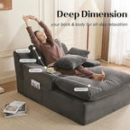63" Chaise Lounge Chair Indoor, Set of Convertible Sleeper Sofa Couch with Throw Pillows & Side Pockets, Corduroy Upholstered Oversized Sofa Bed with Armrests for Living Room Bedroom, Grey