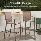 Best Choice Products Outdoor Bar Stools Set of 2, Bar Height, Patio Furniture, All Weather Mesh Design w/Armrest - Brown/Light Brown