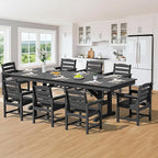 SERWALL 9 Piece Outdoor Dining Set, 84" HDPE Outdoor Table and Chairs for 8，All Weather Patio Furniture Set with Umbrella Hole for Backyard, Garden, Black