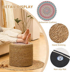 Wimarsbon Round Pouf Ottomans, Handwoven Natural Water Hyacinth Seagrass Pouffe,Outdoor Rattan Stool Accent Seat, Bohemian Coastal Home Decor (18inch Natural Cattail-Boho 1)