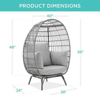 Best Choice Products Wicker Egg Chair, Oversized Indoor Outdoor Lounger for Patio, Backyard, Living Room w/ 4 Cushions, Steel Frame, 440lb Capacity - Gray/Heather Gray