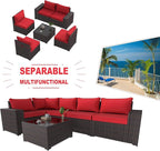 Kullavik 6PCS Outdoor Patio Furniture Set PE Wicker Rattan Sectional Sofa Patio Conversation Sets,Red