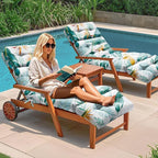 Outdoor Chaise Lounge Chair Cushion 75.1 x 22.8 x 4.7 Inches 100% Waterproof Replacement Cotton Patio Pool Lounge Chair Cushion for Outdoor Furniture with Ties, Yellow-Green Leaf
