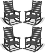 SERWALL Outdoor Rocking Chair Set of 4, Oversized HDPE Patio Rocking Chair with Footrest for Adults, All Weather Porch Rocker for Deck Patio Balcony, Gray