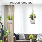 Macrame Plant Hanger, Fits 4-13 Inch Pots, Boho Hanging Plant Holder for Indoor Outdoor, 35 Inch, Set of 2, White (No Flowerpot)