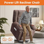 Sweetcrispy Power Lift Recliner Chair with Vibration Massage and Heat for Adults, Ergonomic Overstuffed Breathable Fabric Reclining Chair with Side Pockets, Remote Control, Living Room, Bedroom, Brown