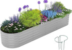 Galvanized Metal Planter Round Raised Garden Bed Kit for Gardening Outdoor Galvanized Planter Outdoor 1PC Gray 8X2X1FT