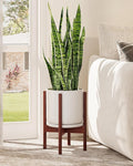 Adjustable Plant Stand Indoor, Bamboo Plant Stand Fits 8 9 10 11 12 Inches, Small Corner Planter Holder for Indoor Plants, Single Floor Plant Stands for Living Room Balcony, Reddish Brown