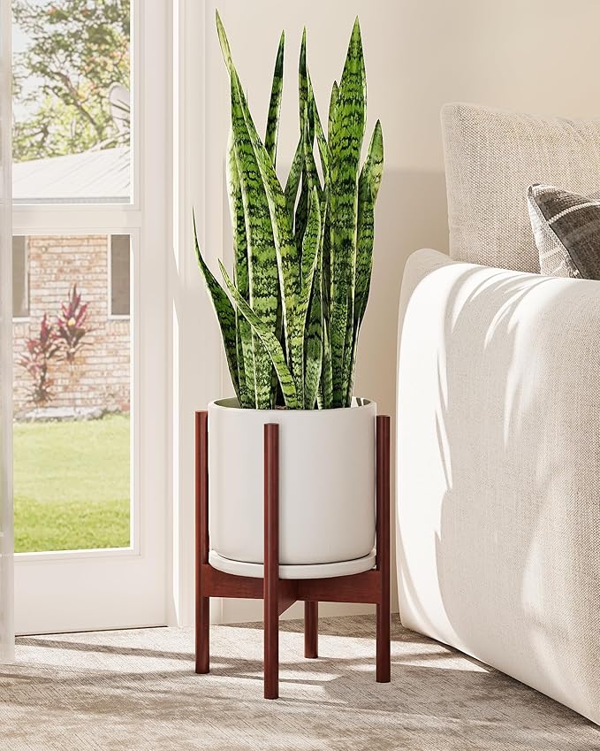 Adjustable Plant Stand Indoor, Bamboo Plant Stand Fits 8 9 10 11 12 Inches, Small Corner Planter Holder for Indoor Plants, Single Floor Plant Stands for Living Room Balcony, Reddish Brown