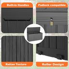 ROJIK Outdoor Storage Box with Wheels,75 Gallon Waterproof Resin Deck Box, Lockable Storage for Patio Cushions,Garden Tools,Pool Accessories,UV-Resistant Storage Bench for Backyard & Deck（Black）