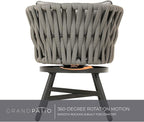 Grand patio 5-Piece Outdoor Dining Set for 4, Patio Dining Furniture Set for 4 Swivel Rope Wicker Chairs & 1 Square Dining Faux Woodgrain Table with Umbrella Hole, Light Gray Brown
