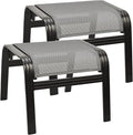 Outdoor Patio Ottoman Seat Textilene Portable Metal Footstool Portable Footrest Patio Chairs 2 Set Grey