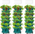 Strawberry Vertical Planters Tower Garden 3 Pack, 7 Tiered Stacking Herb Vegetable Planter with Support Pole Indoor and Outdoor - Hunter Green