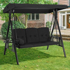 U-MAX 3-Seat Porch Swing Chair Steel Frame, Patio Swing Chair with Stand and Removable Cushions, Outdoor Canopy Swing Chair for Outside, Backyard, Garden, Black Cushion