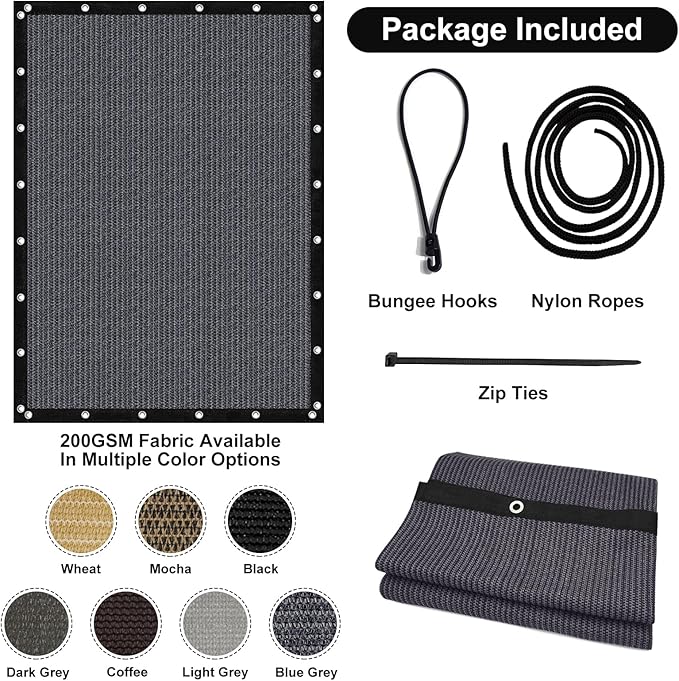 Artpuch 90% Sun Shade Cloth, 5 x 6 FT Pergola Shade Cover Canopy with Grommets, Sun Screen Fabric Tarp for Patio, Outdoor, Garden, Backyard, Dark Grey