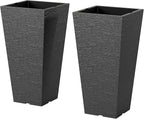 Outsunny 23 Inch Tall Planters for Outdoor Plants, Set of 2 Plastic Flower Pots, Weather and UV Resistant Stackable Tapered Large Planters for Front Door Patio Garden Use, Black