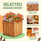 Idzo Set of 2 Hardwood Outdoor Flower Box, Durable Acacia Wood Flower Boxes for Outdoor Plants with Ergonomic Handles, Drainage Holes, Multiple Sizes Wood Bucket Planter for Home Décor