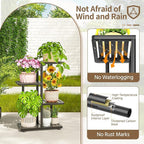 LASZOLA 3 Tier Plant Stand Indoors Outdoors for Large Heavy Duty Planter, Black Metal Tall Flower Holder Rack with Multiple Shelf for Modern Patio Corner, Vertical Organizer, Weather Resistant Bracket