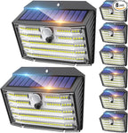 CLAONER Solar Lights Outdoor [𝟖 𝐏𝐚𝐜𝐤/126 LED], Wireless Motion Sensor Lights, IP65 Waterproof Security Lights 3 Modes, 270° Lighting Angle, Ultra-Bright Wall Lights for Deck Patio Fence Garage