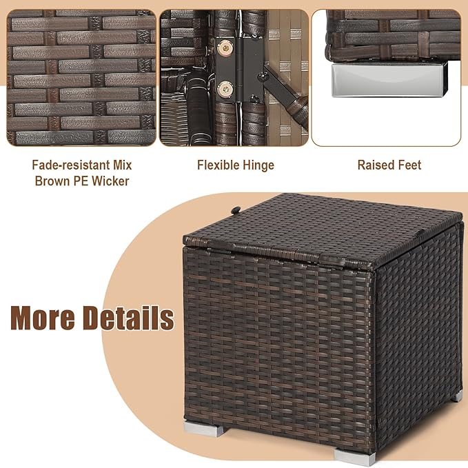 RELAX4LIFE Wicker Outdoor Storage Ottoman, 2-Piece Rattan Footstool w/Removable Cushion, Multipurpose Footrest Stool Side Table Additional Seating, Set of 2 Outdoor Ottomans for Patio Deck (Red)