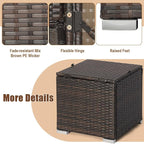 RELAX4LIFE Wicker Outdoor Storage Ottoman, 2-Piece Rattan Footstool w/Removable Cushion, Multipurpose Footrest Stool Side Table Additional Seating, Set of 2 Outdoor Ottomans for Patio Deck (Beige)