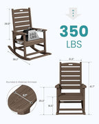 SERWALL Outdoor Rocking Chair, Oversized Rocking Chair with Footrest for Adults, HDPE All Weather Resistant Rocking Chairs for Patio, 350lbs Weight Capacity, Coffee