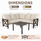 NATURAL EXPRESSIONS 6 Pieces Patio Furniture Sets, Metal Outdoor Sectional Furniture L Shape Patio Conversation Sets,Highback Frame,Metal Table,Large Waterproof Cover, 6.5" Olefin Cushions