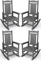 KINGYES HDPE Patio Rocking Chair Set of 4, Outdoor Rocking Chairs Porch Rocker for Adults, Grey