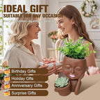 Face Double Plant Pot - Cute Succulent Head Planters Indoor Outdoor Decor, Resin Flower Pots with Drainage Hole, Unique Ideal Present, Gifts for Women/Mother