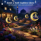 Lewondr 2Pcs Ramadan Solar Lights, Ramadan Decorations Outdoor, Metal Yard Signs LED Eid Decorations Mubarak Star Moon Lantern, Waterproof Solar Garden Stakes Lights for Walkway Lawn Patio