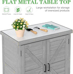 Outdoor Potting Bench with Storage Cabinet and Metal Top, Wood Workstation for Outdoor Patio, Garden (Classic Grey, 31x17x36‘’)