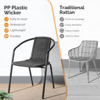 VINGLI PE Rattan Outdoor Dining Chairs Set of 4, Plastic Stackable Patio Chairs for Indoor, Porch, Restaurant, Garden, Black
