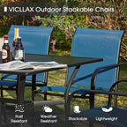 VICLLAX 5 Pieces Patio Dining Set, Outdoor Furniture Set Includes 41.2" Round Patio Table and 4 Patio Sling Chairs, Black Tabletop and Blue Fabric