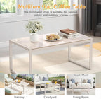 ONBRILL Rectangle Coffee Table with Tempered Glass Desktop, Galvanized Frame Outdoor Coffee Table with Adjustable Feet for Patio, Balcony, Deck, Living Room, Sand