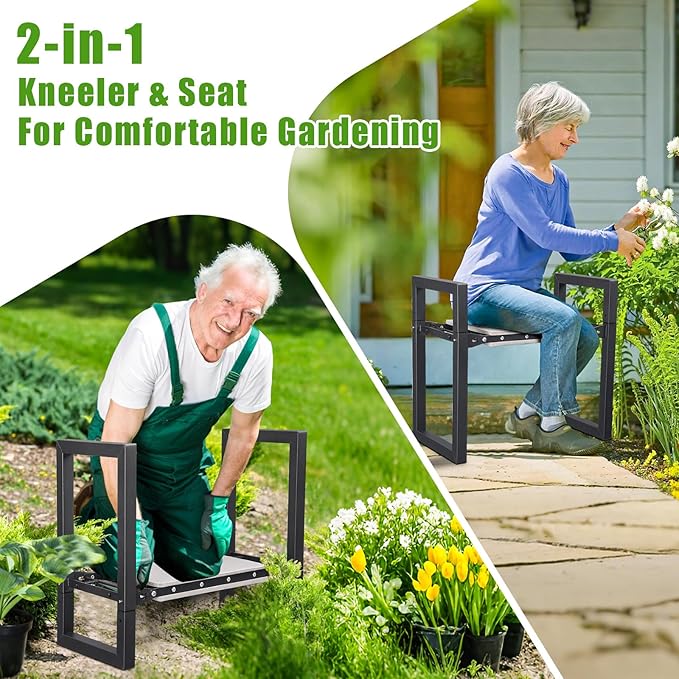 Workseats Garden Kneeler and Seat, Folding Metal Bench in Black