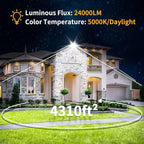 200W LED Flood Light Outdoor with 6ft Plug, 24000LM Brighter Exterior Security Lights, 5000K Daylight LED Work Light, IP66 Waterproof for Yard, Garage, Stadium, Lawn, 2 Pack