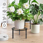TOSKING Heavy Duty Metal Plant Stand - 9.1-inch Round Tray with Geometric Pattern, Adjustable Leveling Feet & Rust-Resistant Finish for Indoor/Outdoor Use
