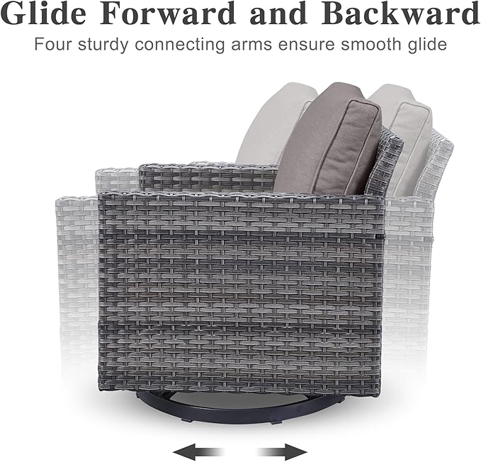 Belord Wicker Patio Furniture 5 Piece Outdoor Sofa Set, Oversize Outdoor Swivel Rocker Chairs with Rattan Ottomans, Conversation Sets Patio Furniture Come with Removable Washable Cushion Grey