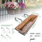 hehimhis 24 Inch 2 Pack Railing Planter Box with Adjustable Bracket,Window Planter Boxes Outdoor for Porch,Balcony Planters Railing Hanging,Fence,Patio Hanging Planters for Garden