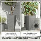 Outsunny 22.8 Inch Tall Planters for Outdoor Plants, Set of 3 Plastic Flower Pots with Stone Finish and Wheels, Stackable Tapered Planters with Drainage Hole for Indoor Plants, Front Porch, Gray