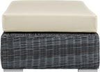 Modway Summon Wicker Rattan Outdoor Patio Sunbrella® Fabric Rectangle Ottoman in Canvas Antique Beige