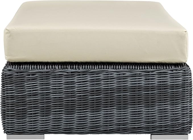 Modway Summon Wicker Rattan Outdoor Patio Sunbrella® Fabric Rectangle Ottoman in Canvas Antique Beige