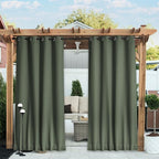 NICETOWN 2 Panels Outdoor Curtains Waterproof Fixed Grommet/Back Tab on Top & Bottom, Thermal Insulated Windproorf Sun Blocking Outdoor Drapes with Rope for Patio/Gazebo, W52 x L84, Greyish Green