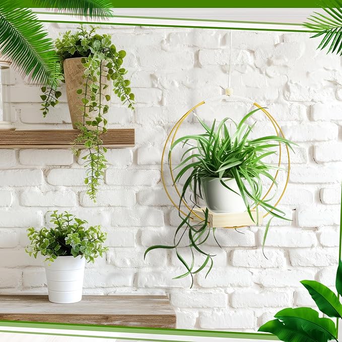 Geelin 4 Pack Plant Hanger with Wood Base Hanging Window Planter Boho Macrame Hanging Potted Plant Holders for Indoor Outdoor Window Wall Ceiling Home Decoration, Pot & Sapling Not Included(Gold)