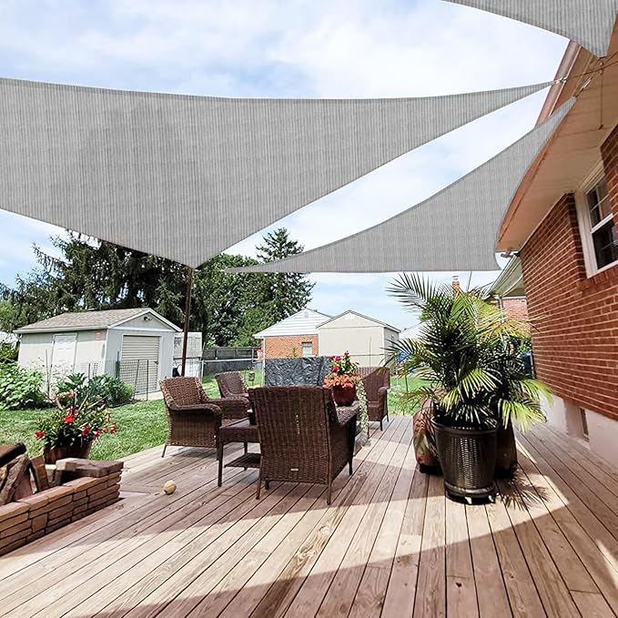Patio Paradise 14' x 14' x 13'10" Sun Shade Sail Triangle Canopy, Permeable Shade Cloth Fabric Sunlight Block Patio Cover HDPE Deck Awning for Outdoor Backyard Pergolas Roof Shading, Light Gray