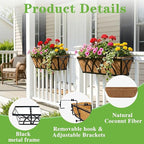 Window Deck Railing Planters Boxes with Coconut Liner, The Bottom Flat Window Boxes Planter Flower Boxes Metal Black Balcony Planters Railing Hanging for Outdoor Fence Porch Patio Lawn(2Pcs 30 Inch)