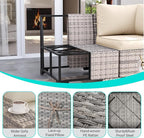 10-Piece Outdoor Patio Furniture Set with Rocking Swivel Chair, PE Wicker Rattan Sectional Sofa Patio Conversation Set with 55,000 BTU Fire Pit Table & Coffee Table, White
