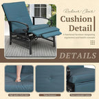 Oakcloud Adjustable Outdoor Lounge Chair Metal Patio Relaxing Recliner Chair with Removable Cushions(Peacock Blue)