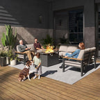 Aoxun Aluminum Outdoor Patio Furniture Set, 7 Seats Outdoor Sectional with Fire Pit Table, Patio Conversation Sets with Upgraded Armrests and Cushions for Backyard, Garden and Poolside（Grey）