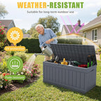 Greesum Outdoor Storage Box 82 Gallon Storage Bin with Lid for Patio Furniture, Garden Tools, Pool Supplies, Waterproof and UV Resistant, Lockable, Gray
